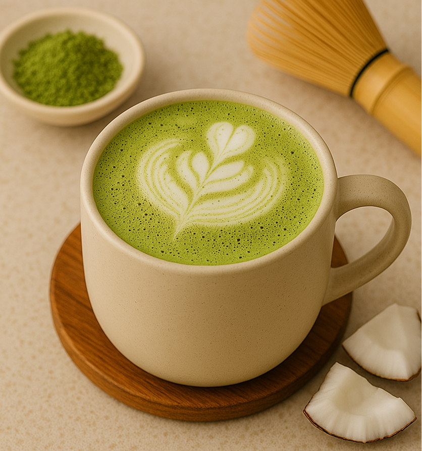 Hot Matcha Coconut Latte - Teacle 